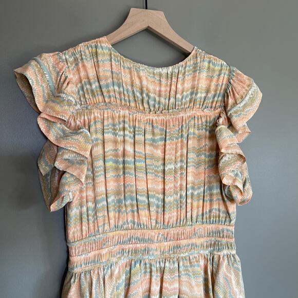Ulla Johnson Bendetta Dress in Opal Sz 4 Peach Cream Blue Silk Chiffon Ruffles - Picture 15 of 16